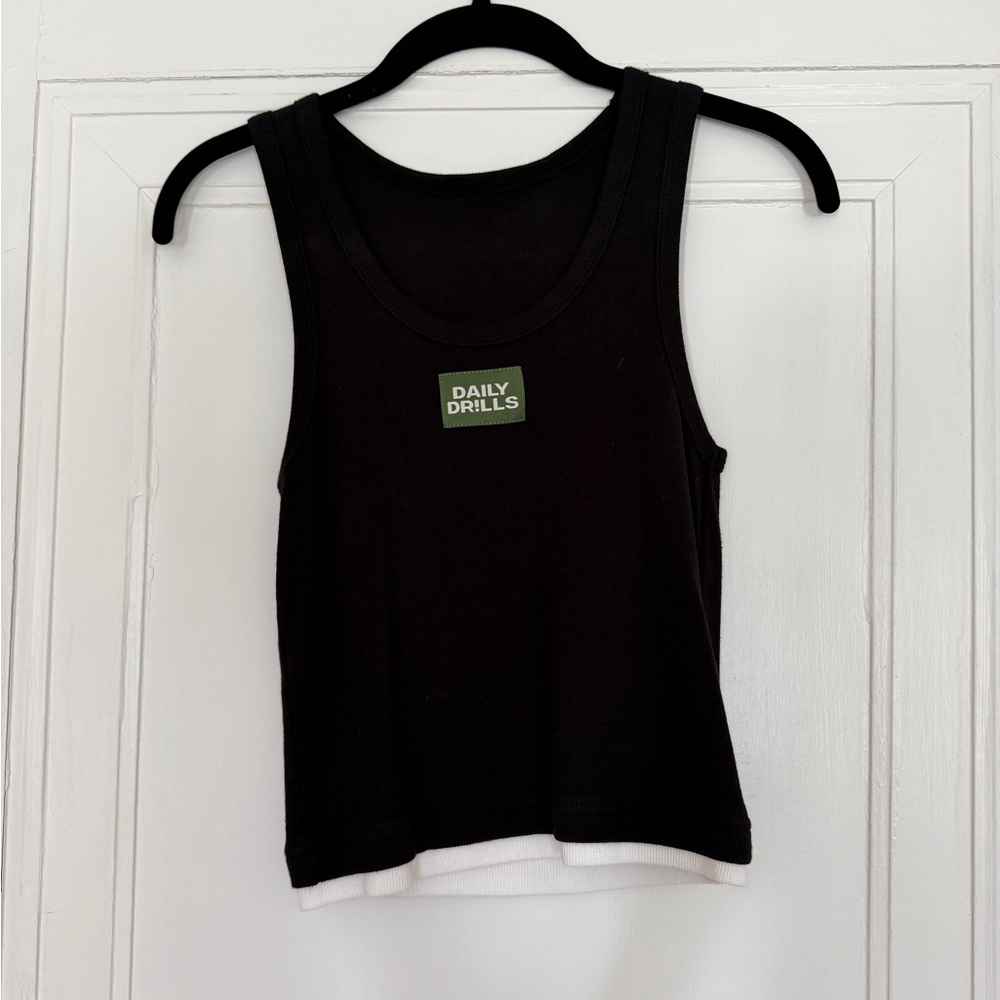Black Tank Top by Daily Drills with White Trim